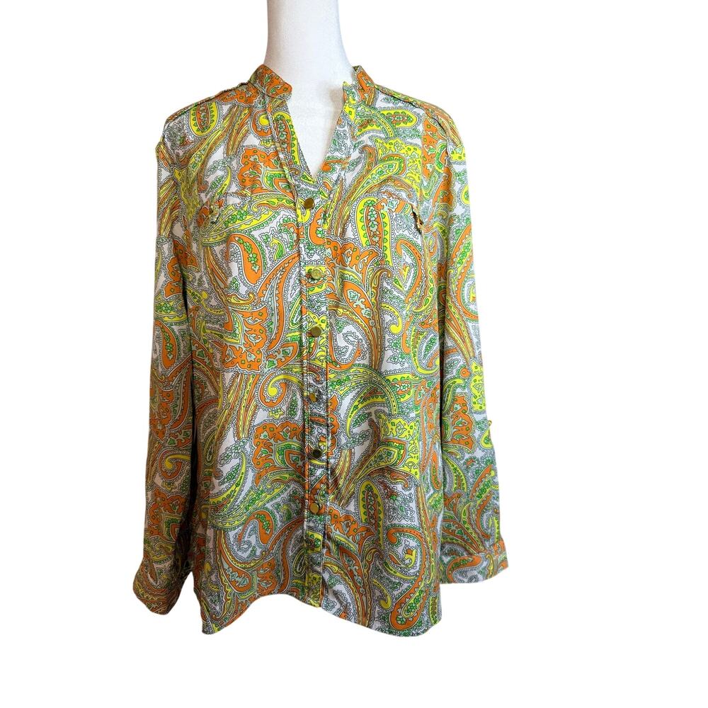 Notations Woman’s colorful, long-sleeved button-paisley print front blouse XL